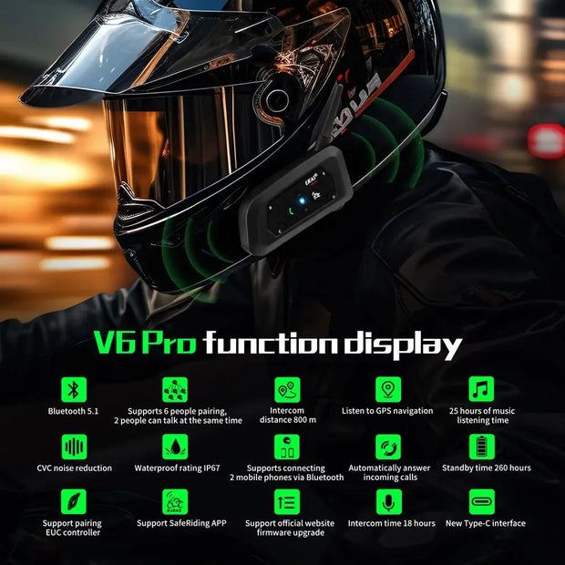EJEAS V6 PRO+ - Intercom Bluetooth pour Motards