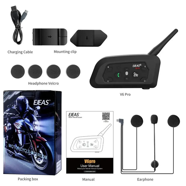 EJEAS V6 PRO+ - Intercom Bluetooth pour Motards