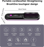 Fer À Lisser Sans Fil - Brosse À Air Chaud avec Technologie Ion Négatif pour des Cheveux Lisses et Soyeux en un Instant - Rechargeable par USB et Design Anti-Brûlure