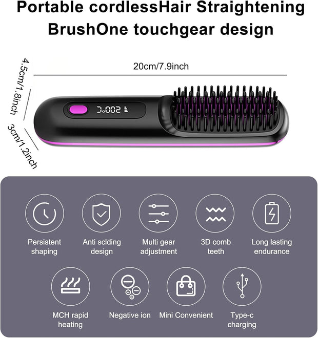 Fer À Lisser Sans Fil - Brosse À Air Chaud avec Technologie Ion Négatif pour des Cheveux Lisses et Soyeux en un Instant - Rechargeable par USB et Design Anti-Brûlure