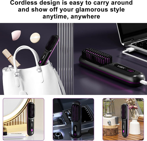 Fer À Lisser Sans Fil - Brosse À Air Chaud avec Technologie Ion Négatif pour des Cheveux Lisses et Soyeux en un Instant - Rechargeable par USB et Design Anti-Brûlure
