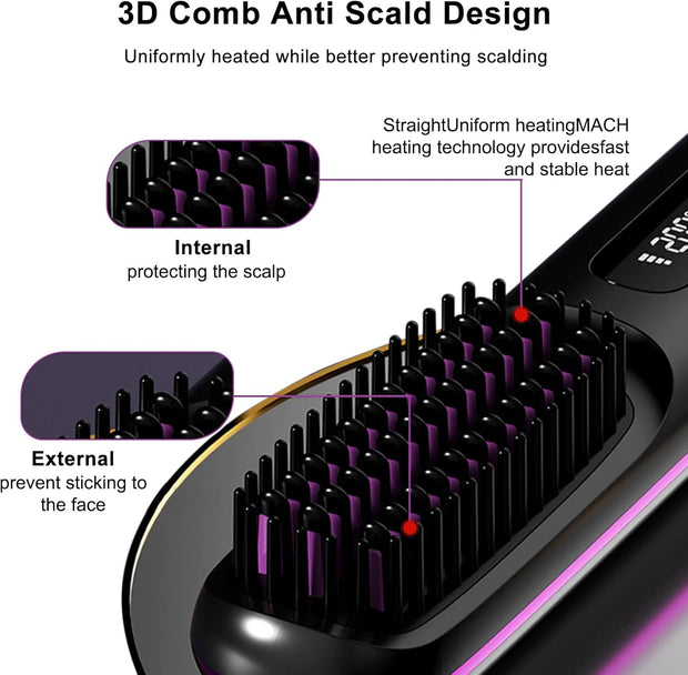 Fer À Lisser Sans Fil - Brosse À Air Chaud avec Technologie Ion Négatif pour des Cheveux Lisses et Soyeux en un Instant - Rechargeable par USB et Design Anti-Brûlure